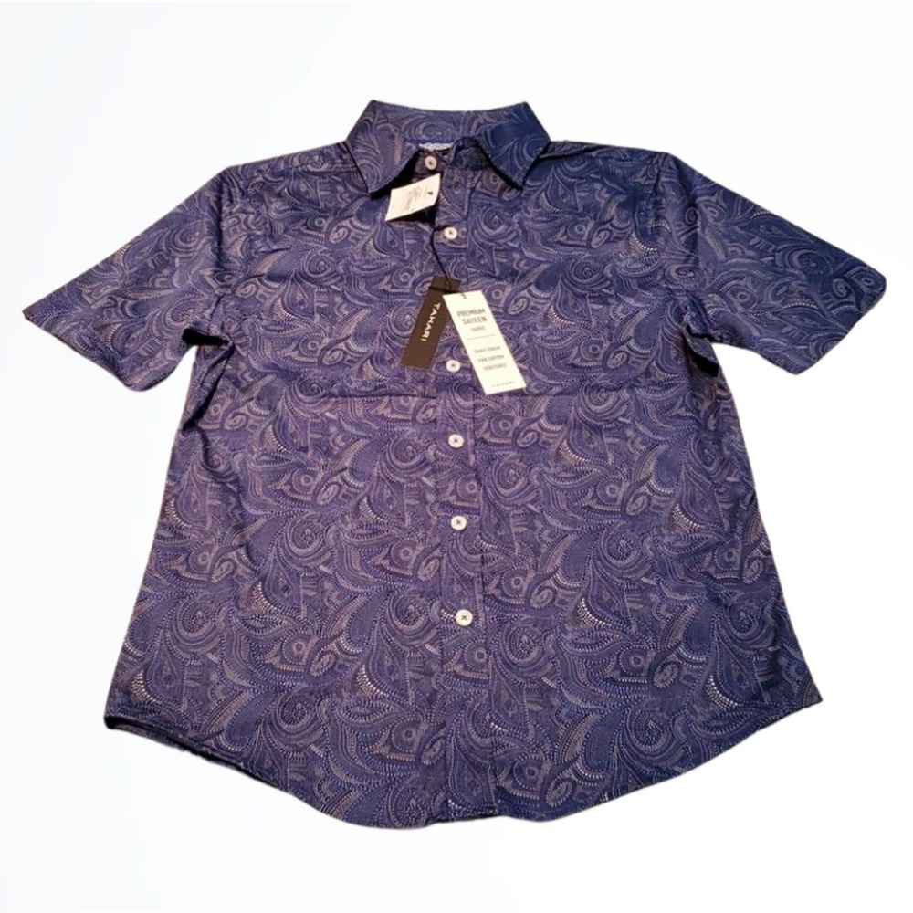 Tahari Men's Blue Oceania Paisley Print Short Sleeve Button Down Shirt NWT